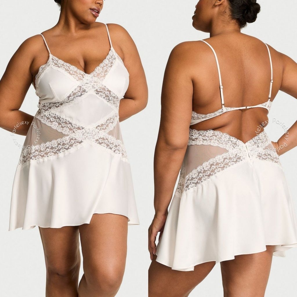 Victoria Secret Satin Chemise Original With Tag & Dream Lace & Satin Flounce Slip Dress Lingerie Wan