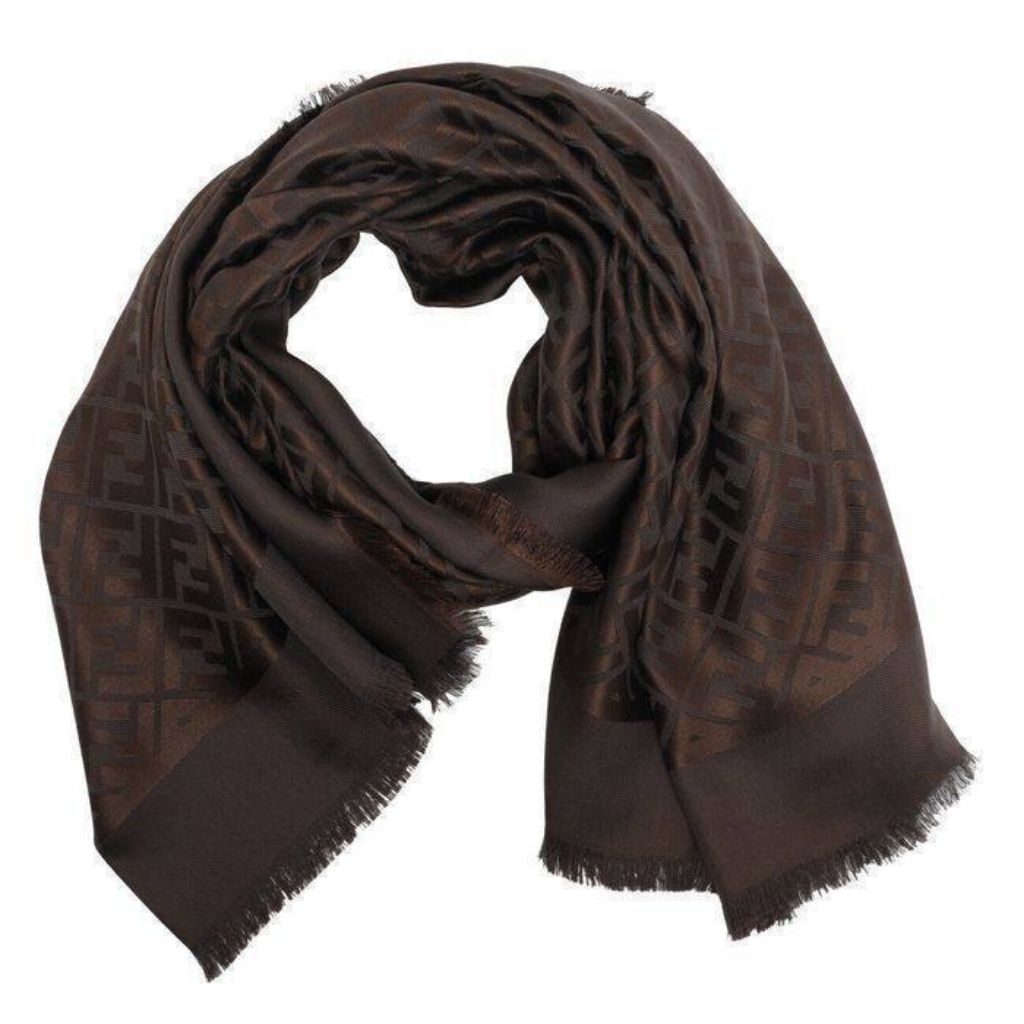 Ready Fendi FF Scarf Dark Chocolate With dustbag & tag