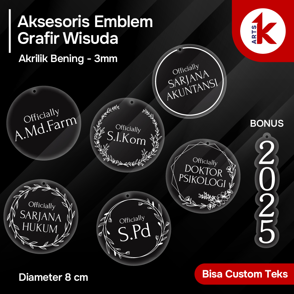 Akrilik Aksesoris Emblem Wisuda Grafir | Custom Teks