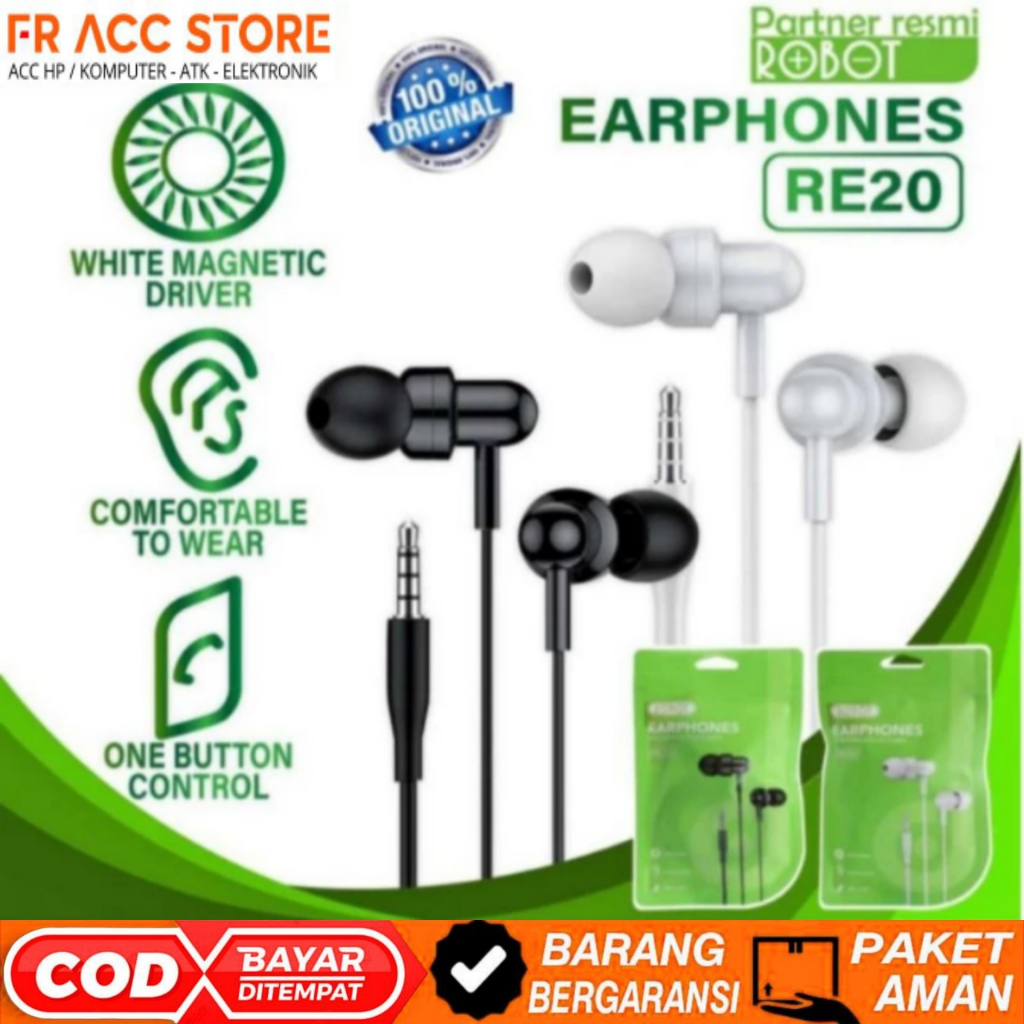 Headset Robot RE20 Wired Headset Wired Earphone Bass Stereo Headset Original Robot