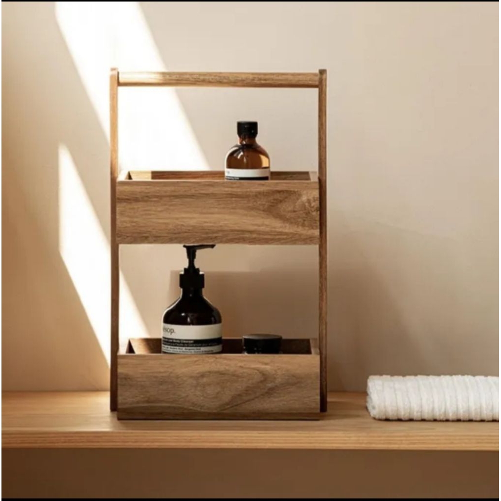 Rak dapur serbaguna Rak kayu 2 susun Rak buah buahan Rak bawang susun