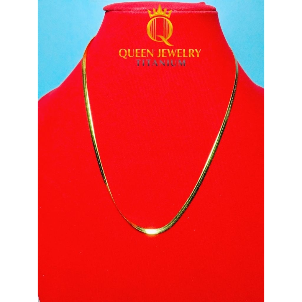 Kalung Titanium Gold Luxe – Rantai Halus Pita Elegan | Queen Jewelry Titanium