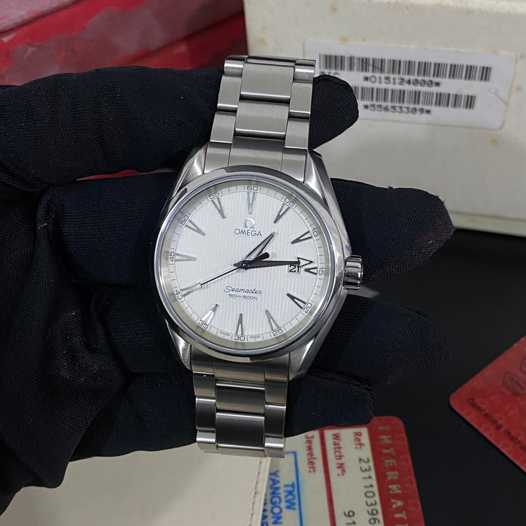 jam tangan omega seamaster aqua terra silver dial fullset original