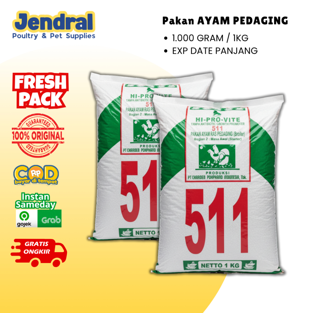 Hi-Pro-Vite 511 Pakan Ayam Pur Ayam Pedaging Boiler Umur 8-12 Hari Fresh Pack Original Pabrik 1Kg