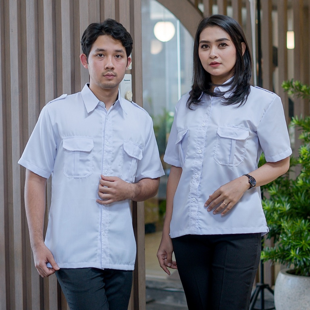 Baju Pdh Putih Pria Wanita Kerah Hitam Kemeja Dinas Putih Pria Seragam PNS Putih Pria Baju Putih Pns