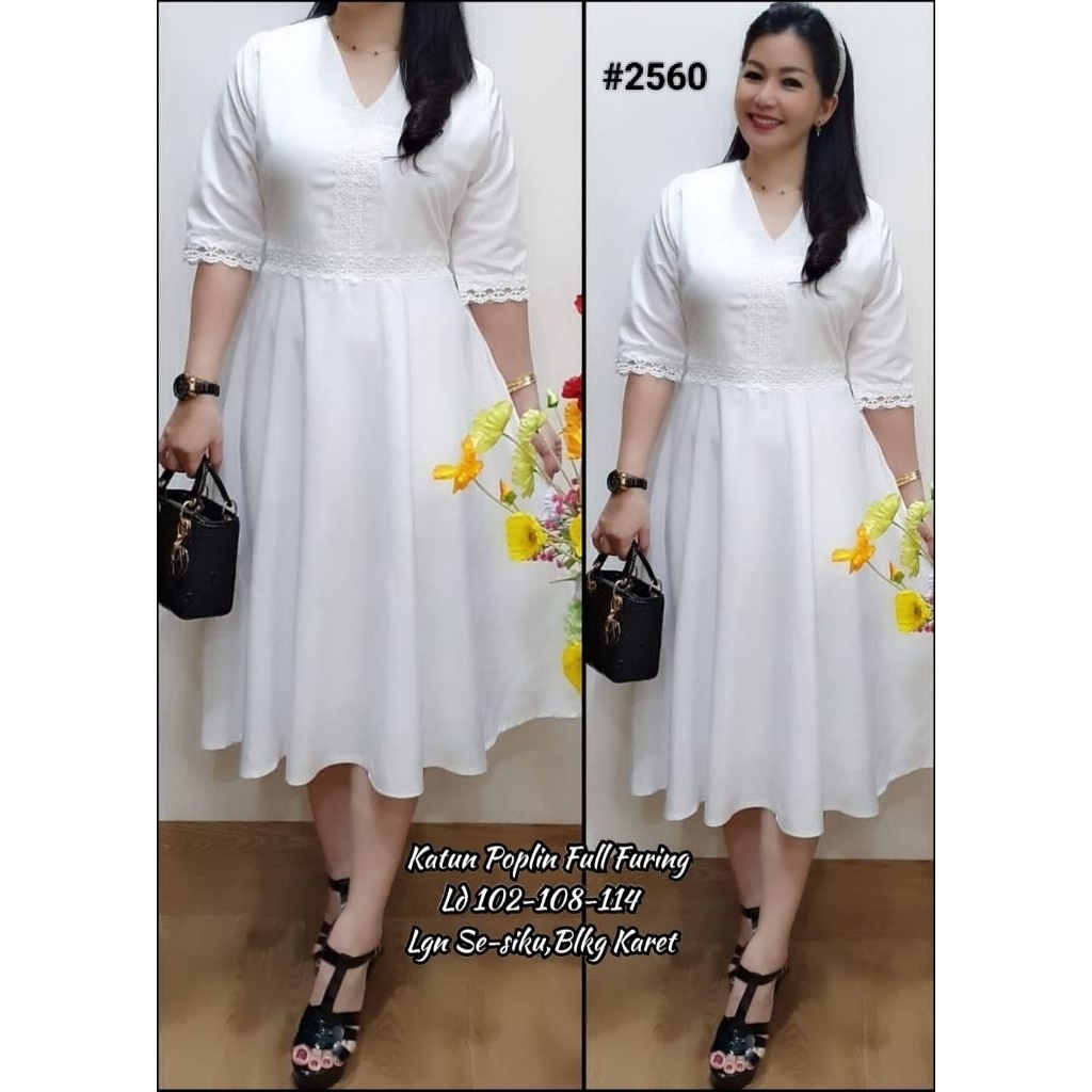 Dres polos kombi renda putih Dres Zaarra salur #2557 Dres salur motif bunga #2567 Detail dipic