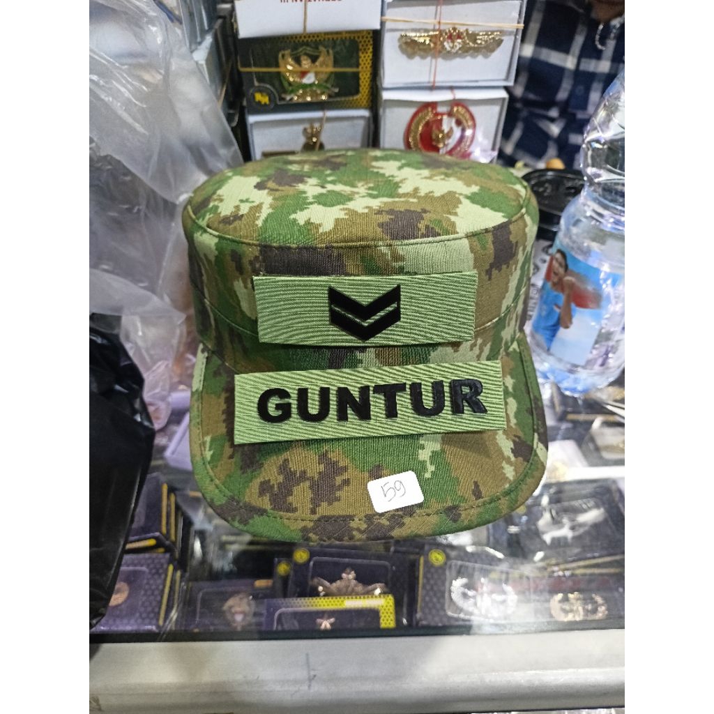 Topi Pet PDL TNI Sage Green + Pangkat Sertu Dan Nama