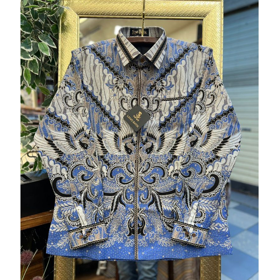 Lano Batik Semi Jas - Kemeja Batik Smock Semi Jas - Burung Cendrawasih - Baju Batik Pria - Kemeja Ba