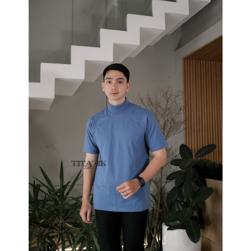 Kaos TurtleNeck Pria Kaos Kerah Tinggi Lengan Pendek Short sleeve Kerah Tinggi
