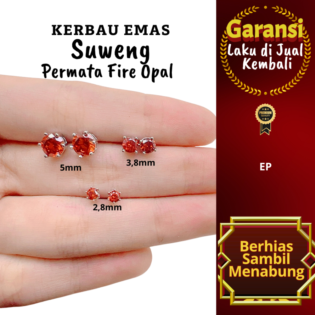 S 1006 Kerbau Emas Suweng Permata Fire Opal Warna Emas Putih