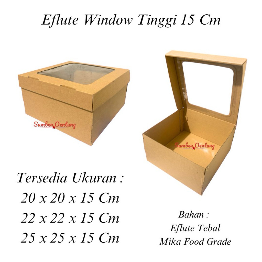DOS EFLUTE WINDOW TINGGI 15 CM KARDUS BOX KOTAK HAMPERS SOUVENIR KUE