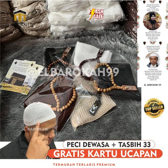ELBAROKAH99 [Paket] Peci Tasbih Sauvenir Tahlilan / Peci Rajut Souvenir Tahlilan 7 Hari 40 Hari 100 