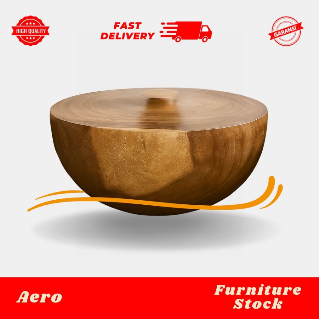SETENGAH BULAT  Meja Tamu | Aero Solid Round Coffee Table | Solid Wood Living Room Centerpiece