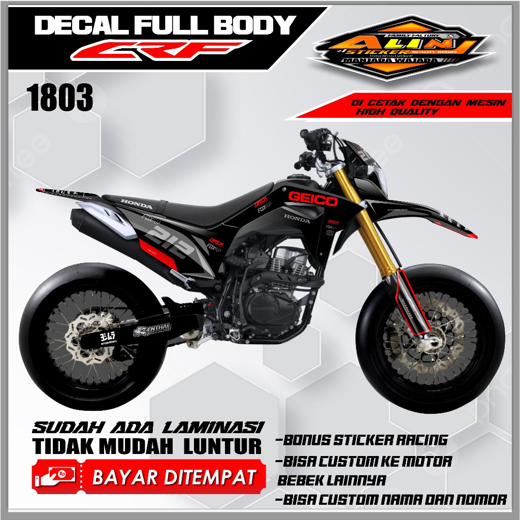 1803 Decal CRF 150L Decal Trail / Supermoto / Motocross Termurah motif Terbaru Warna Merah Hitam