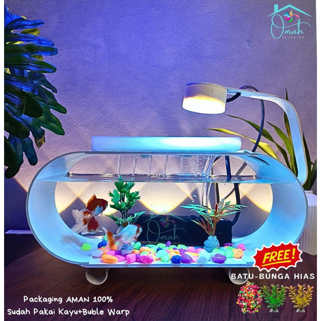 AQUARIUM AKRILIK AKUARIUM IKAN CUPANG PLUS MESIN SIRKULASI AIR MANCUR DAN LAMPU LED 5 WATT