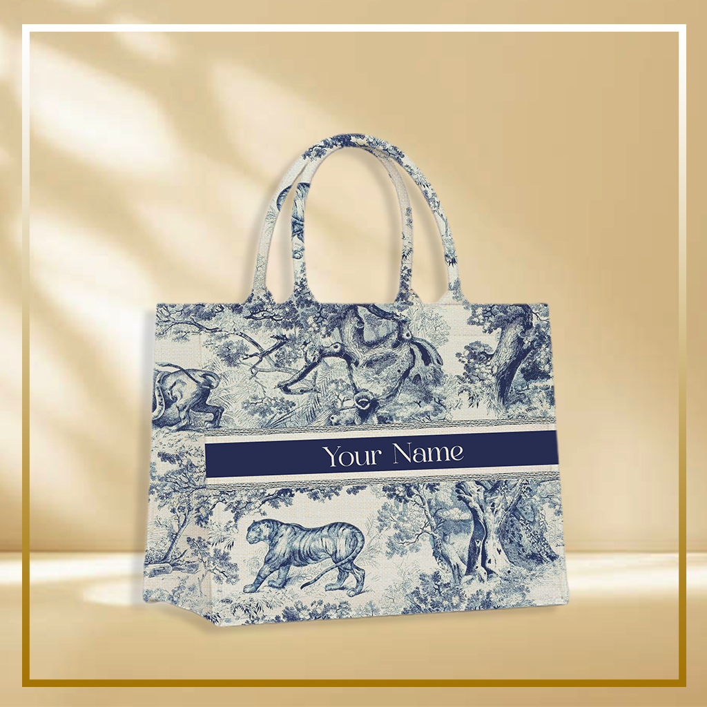 Malka - Totebag Wanita Print Motif Animal Blue Tas Kanvas Custom Premium