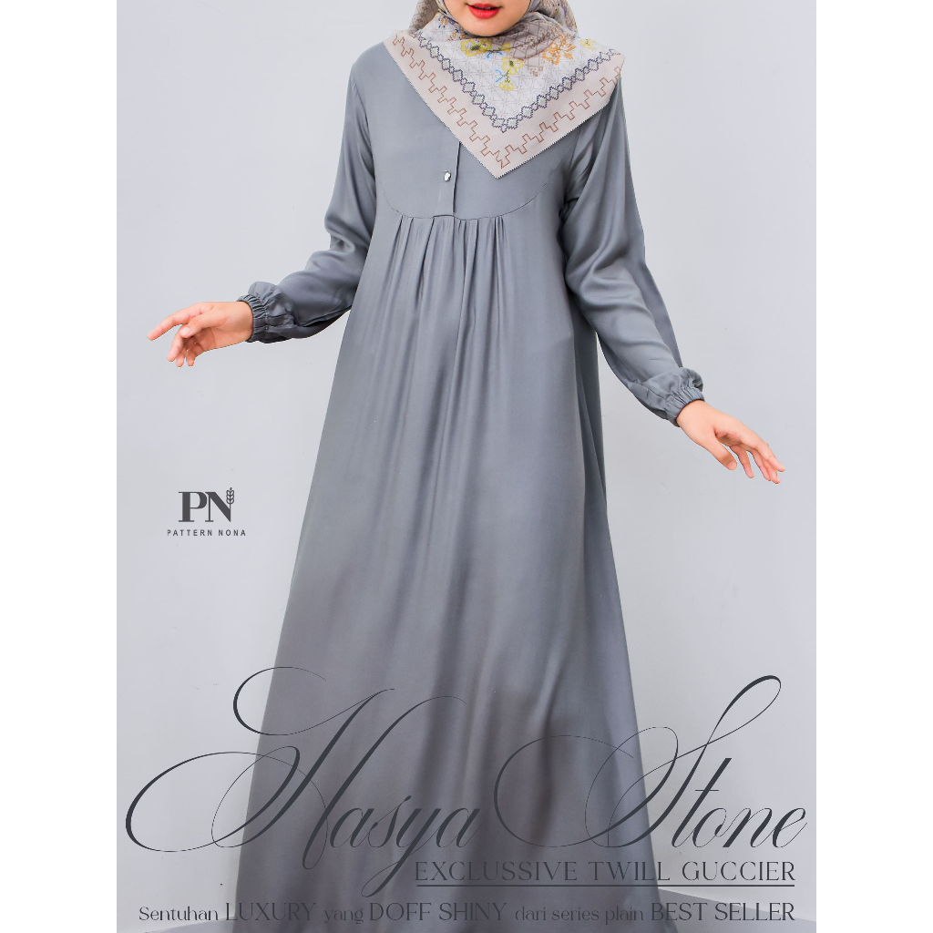 Pattern Nona Dress Hasya Stone Limited Color - Gamis Twill Guccier Lembut Flowy Premium
