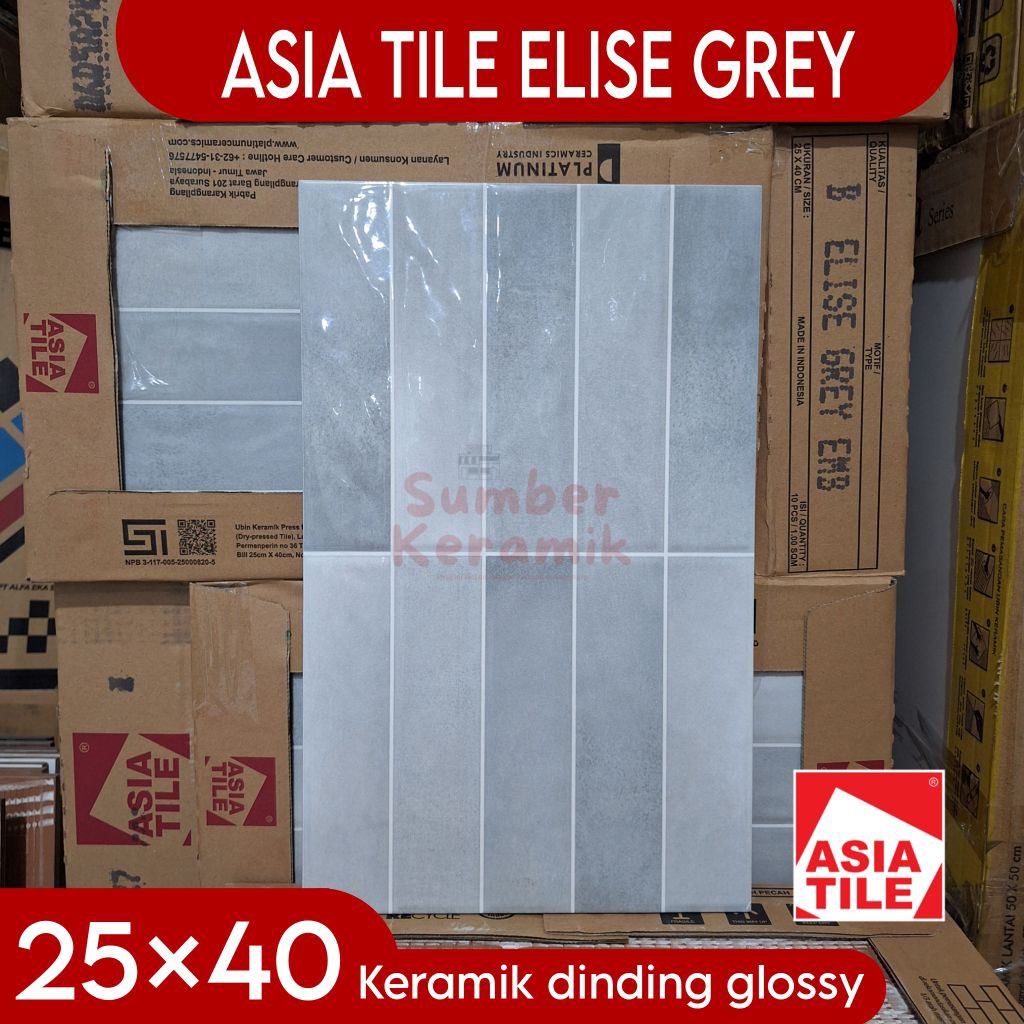 Keramik dinding 25×40 ASIA TILE Elise grey glossy keramik dinding kamar mandi, dapur