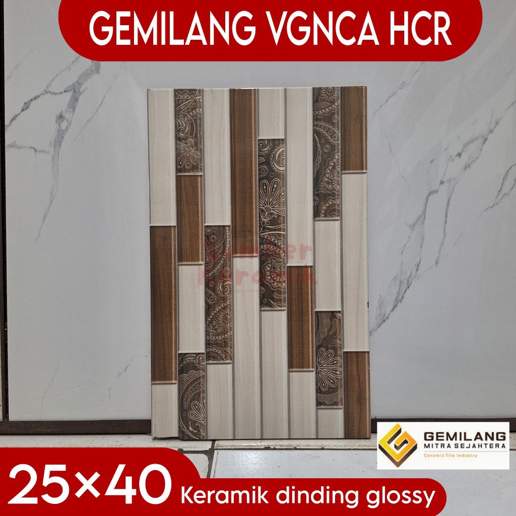 Keramik dinding 25×40 GEMILANG vgnca hcr glossy motif batik keramik dinding kamar mandi, dapur