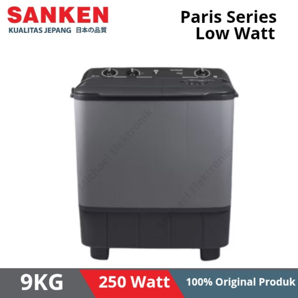 Sanken Mesin cuci 2 tabung 9 Kg Low watt TW-9650