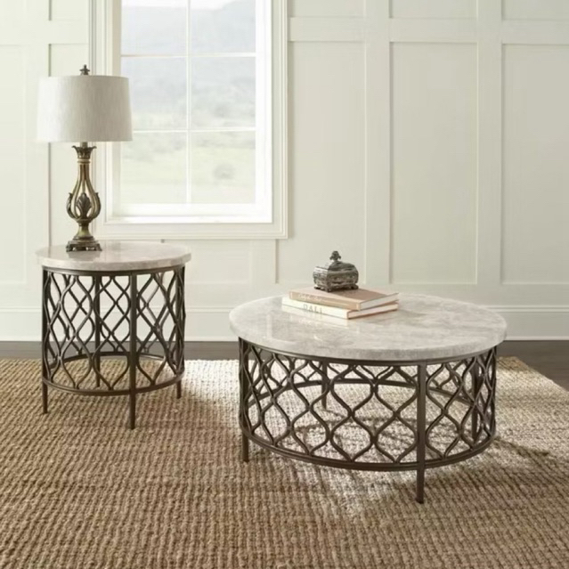 Meja Tamu Bundar Marble Meja Ruang Tamu Marmer Minimalis Set Meja Ruang Tamu Kaki Besi