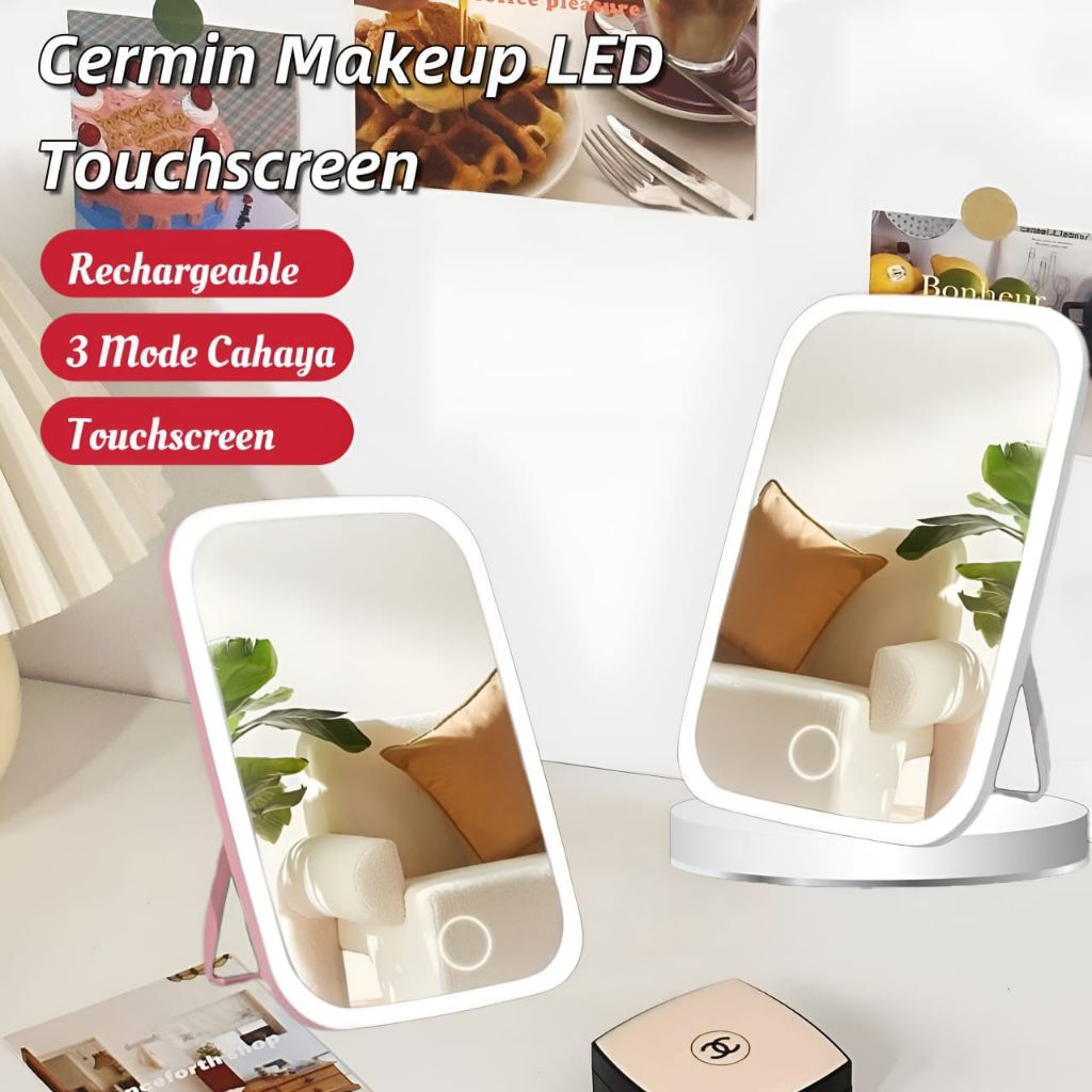 Cermin Rias Makeup LED / Cermin LED untuk Makeup / Cermin Dengan Lampu Charger •Byd•