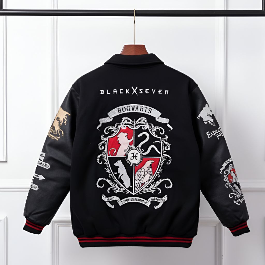 VARSITY JACKET HOGWARTS LEGACY BLACK SILVER | JAKET HARRY POTTER BORDIR ORIGINAL BLACKSEVEN BASEBALL