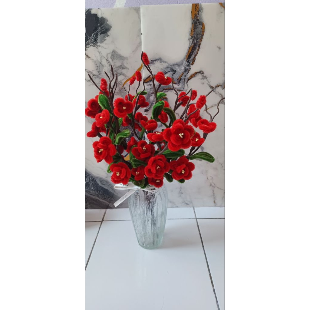 bunga kawat bulu/bunga merah kawat bulu/bunga bonsai/ bunga merah