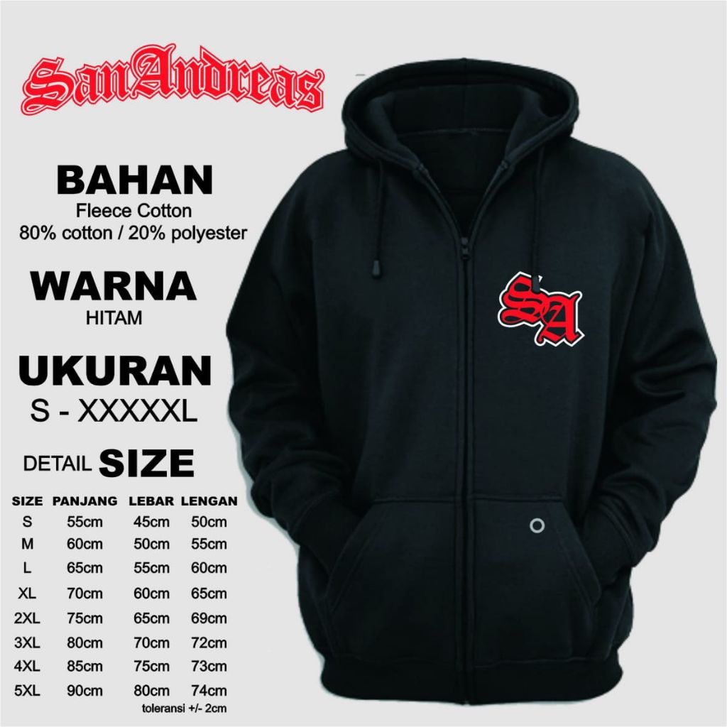 Jaket Hoodie Zipper GTA San andreas S-5XL