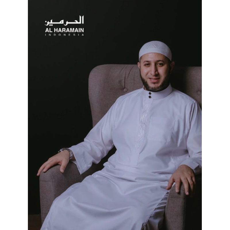 Jubah Gamis Pria Al Haramain Premium Bordir Putih Original Toyobo