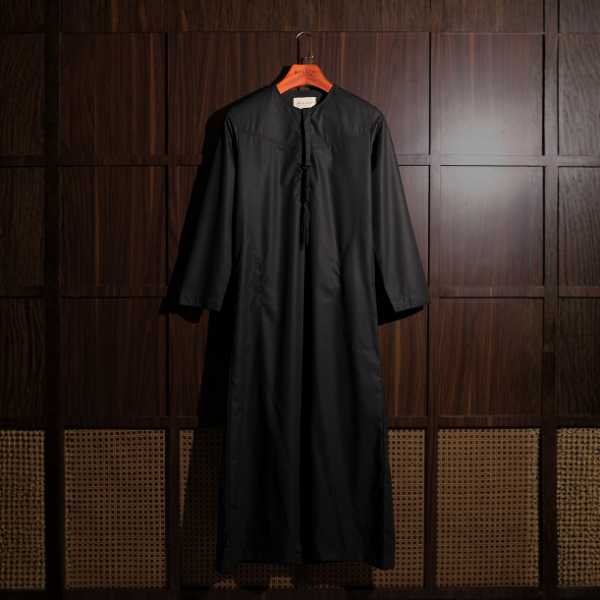 BASTOH Jubah Qarsya Koko Bordir Pria Lengan Panjang Warna Hitam