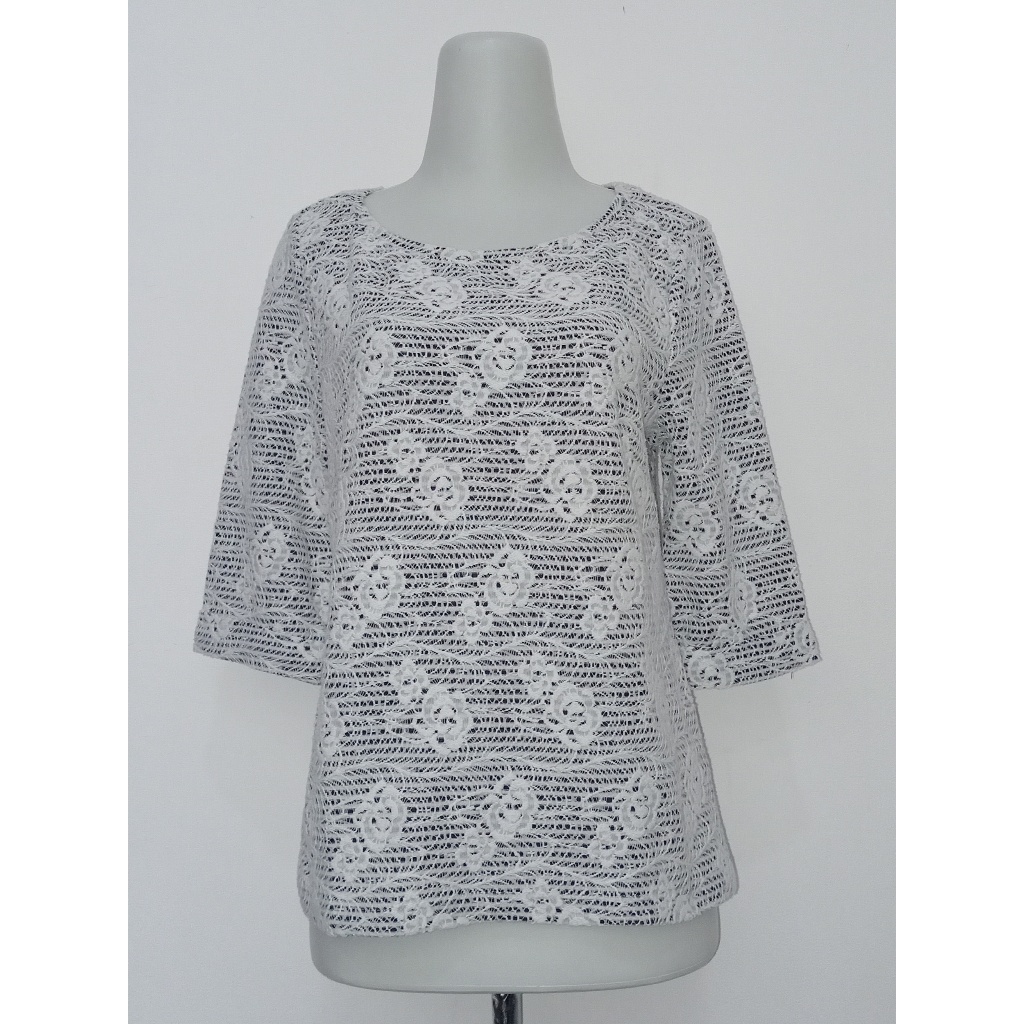 [PRELOVED] Good Atasan Wanita Brokat Lengan Pendek Putih PERUNA Size S