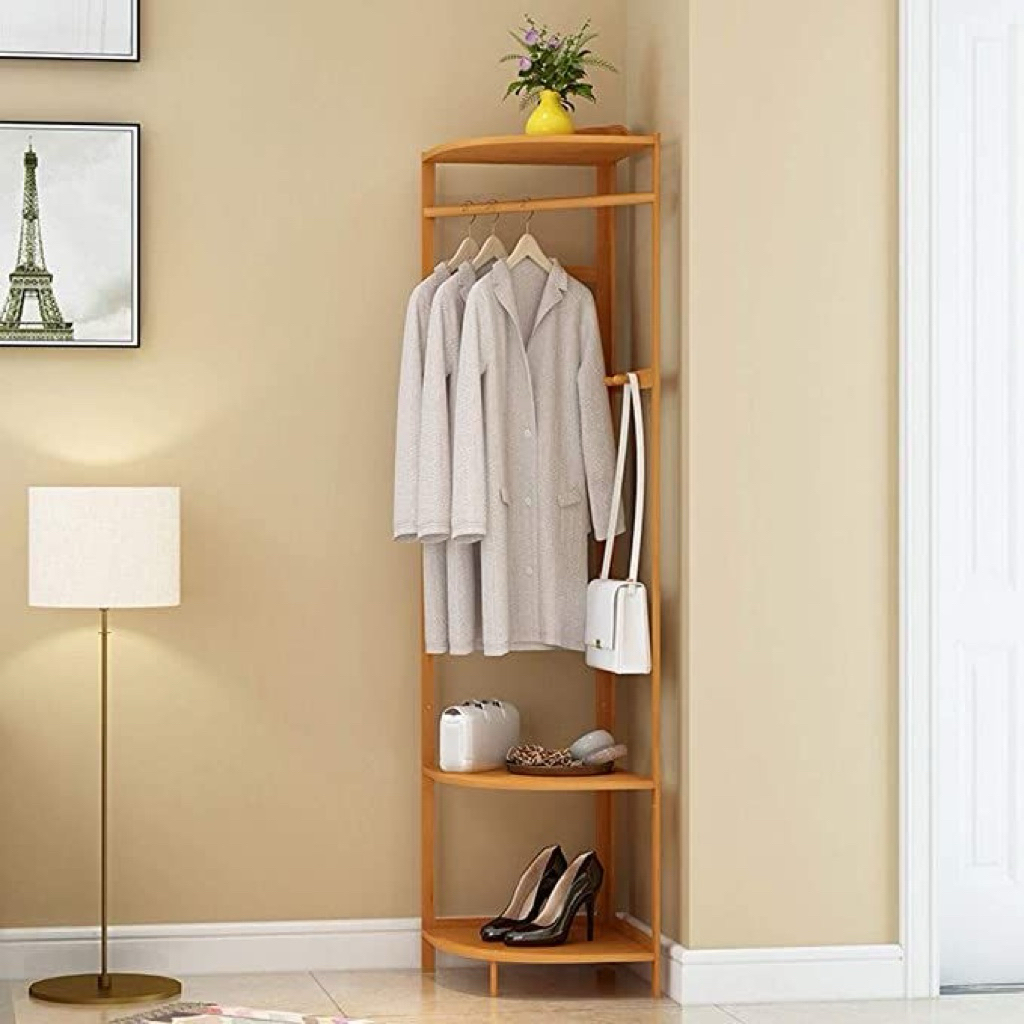 Rak Gantungan Baju Sudut Kayu Minimalis Rak Baju