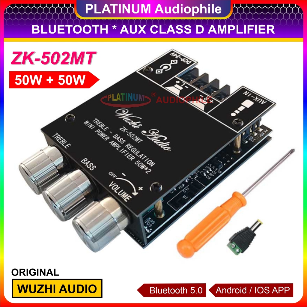Amplifier Class D Bluetooth 5.0 Hifi Stereo 2x 50W Original Wuzhi ZK-502MT