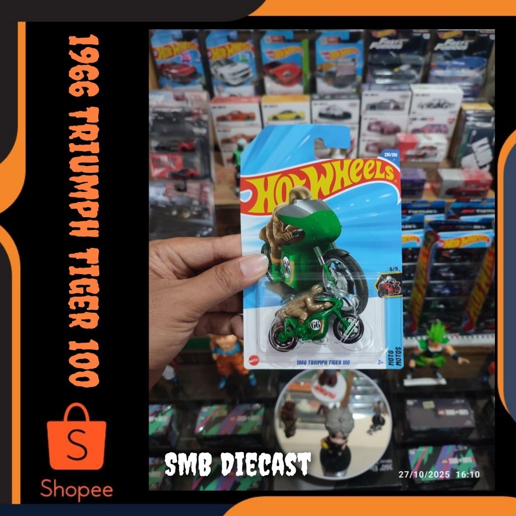 HOT WHEELS 1966 TRIUMPH TIGER 100 HIJAU