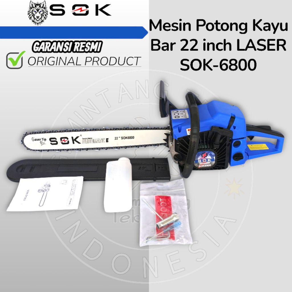 Mesin Senso 22 inch Bar Baja Merk SOK 6800 / Mesin Chainsaw 22 inch Bar Baja Terbaik / Mesin Gergaji