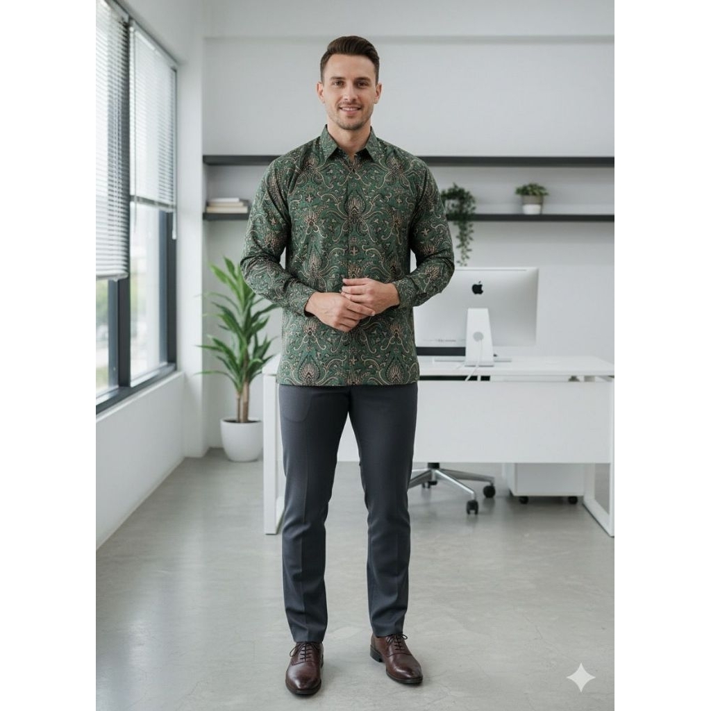 kemeja batik pria motif  hijau parang Kusumo full furing