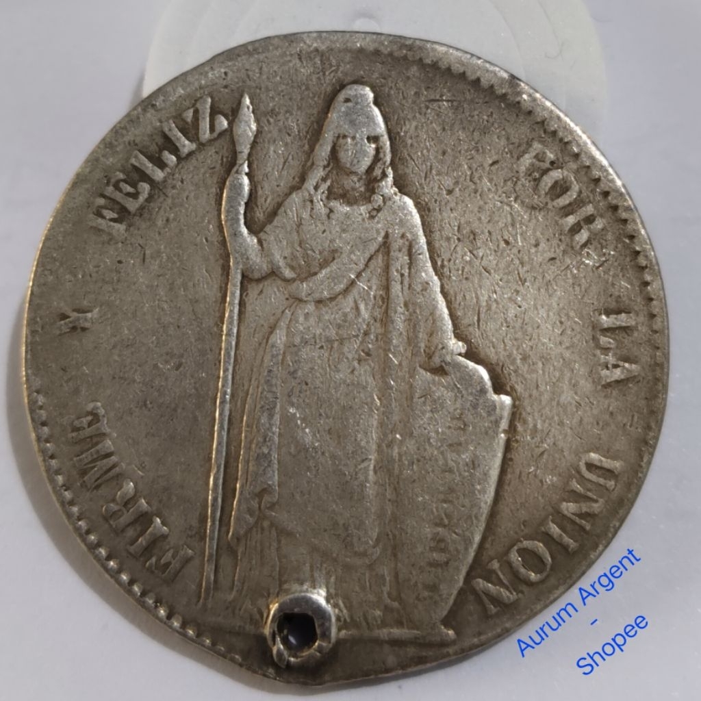 AB.59-- 1 PC KOIN PERAK KUNO ASLI  8 REALES FIRME Y FELIZ POR LA UNION TH 1850. -- SILVER COIN --