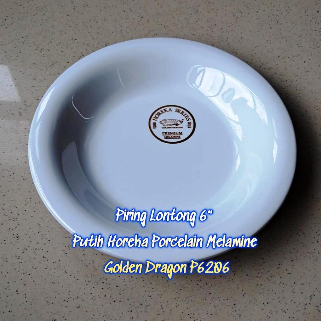 Piring Lontong 6" Putih Horeka Porcelain Melamine - Golden Dragon P6206
