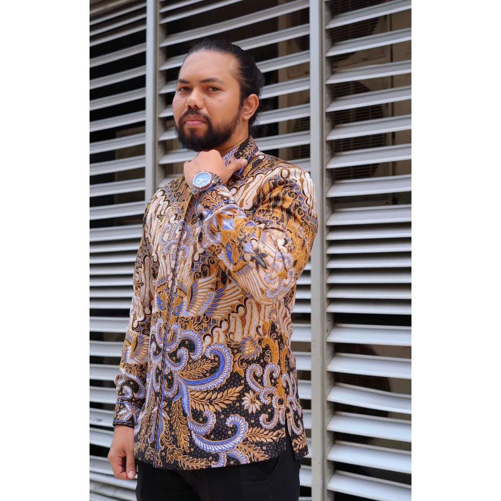 Lano Batik Semi Jas - Kemeja Batik Smock Semi Jas - Burung Cendrawasih - Baju Batik Pria - Kemeja Ba