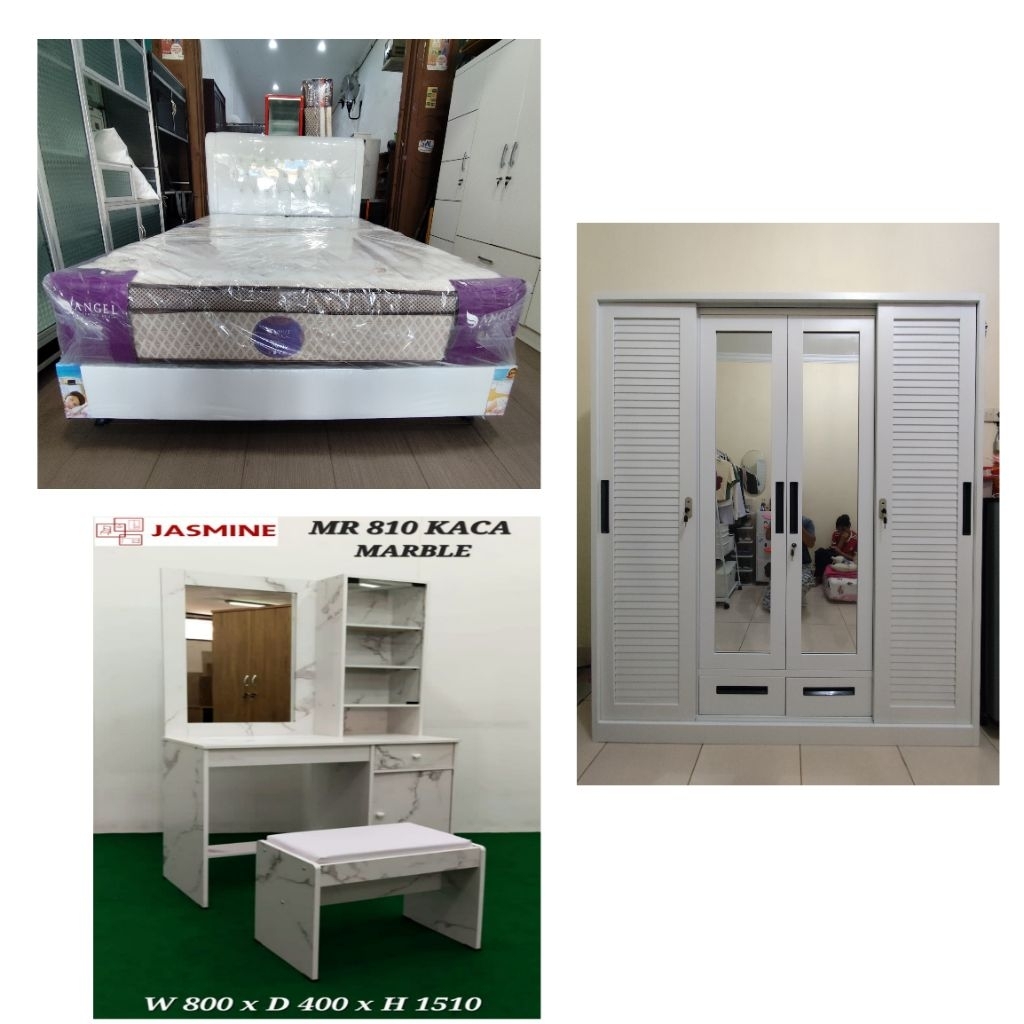 Paket Hantaran Lemari Plat 4 Pintu Matras Angel Mosq - Golden Mebel