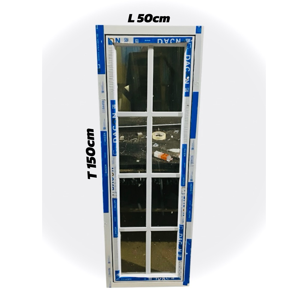 jendela almunium+ornamen ukuran 150x50 sudah komplet geratis peking kayu