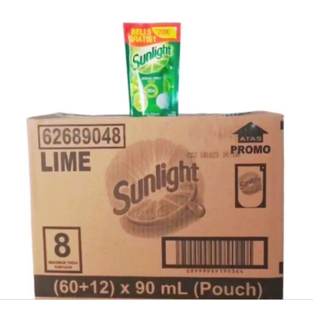 1 dus (72 pouch) Sunlight 90ml, cairan pencuci piring sunlight jeruk nipis