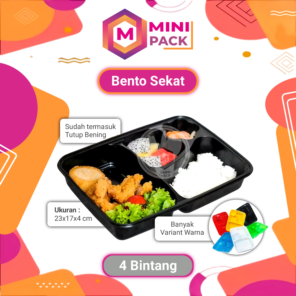 Mika Box Tempat Bento Sekat 4 Bintang Pet 23X17X4 23X17 Lunch Box Tray Wadah Makan Sekali Pakai Keki