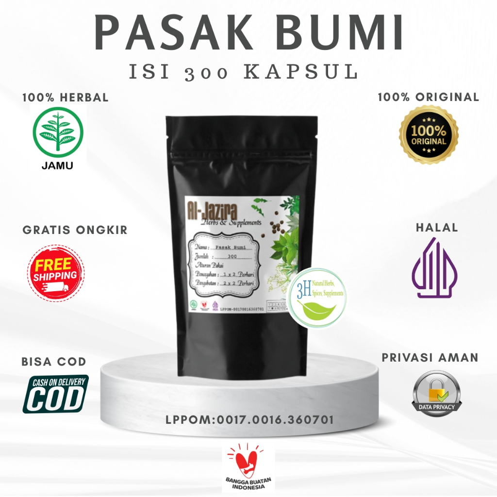 3H Kapsul Pasak Bumi isi 300 Tongkat Ali Obat Jamu Herbal Eurycoma longifolia Al-Jazira