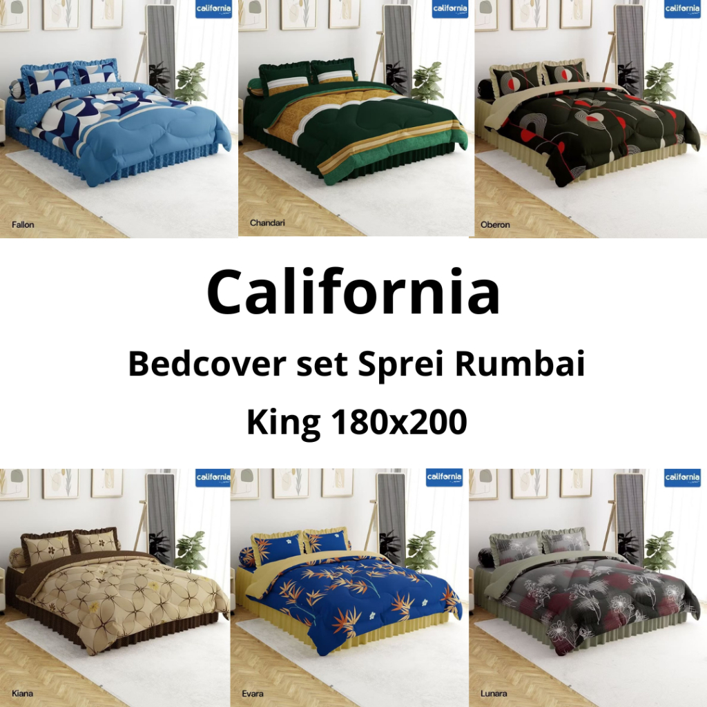 Bedcover Set 180x200 California Bed Cover King No.1 Motif Baru - Sprei set Betcover - Badcover