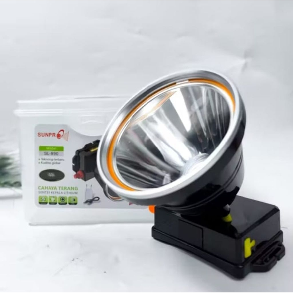 Sl-990 sunpro senter kepala putar senter kepala waterproof 150watt cahaya putih tahan 50jam + adapto