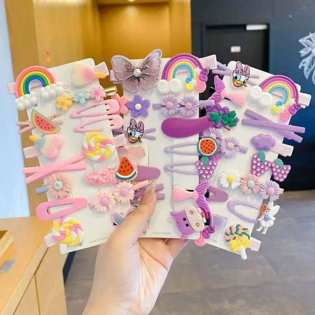 {YM} SET JEPITAN RAMBUT ANAK 14PCS MOTIF BUNGA DAN BUAH JEPIT PONI KOREA STYLE / JEPIT RAMBUT ISI 14