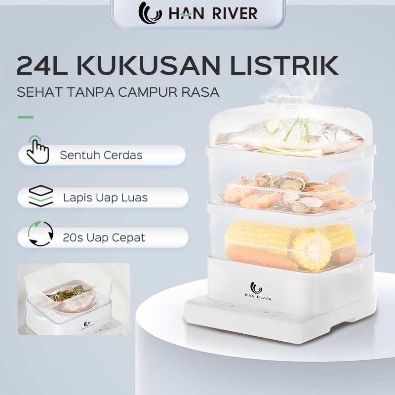 HAN RIVER Panci Listrik 4 Tingkat Panci Kukus 24L Kukus Dan Masak Seafood/Siomay/Mie/Sayur