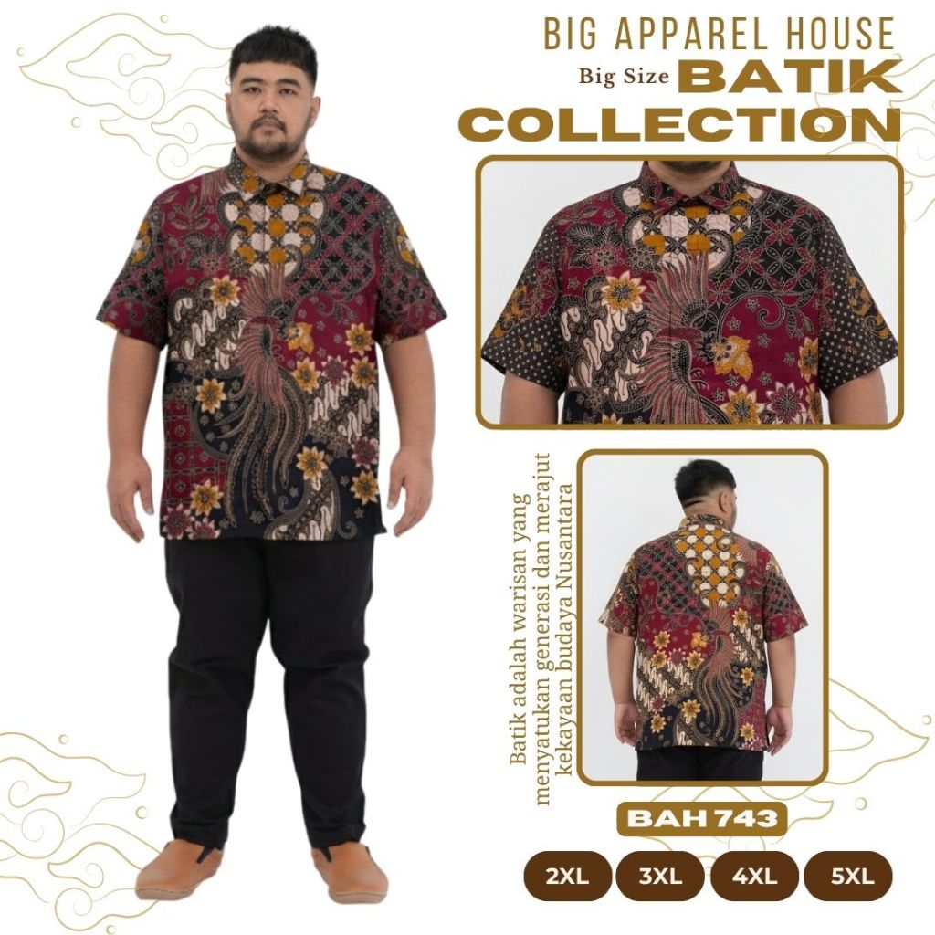 Kemeja Batik Pria Big Size Jumbo Lengan Pendek Katun Adem Motif Burung Cendrawasih, Parang, Bunga Ka